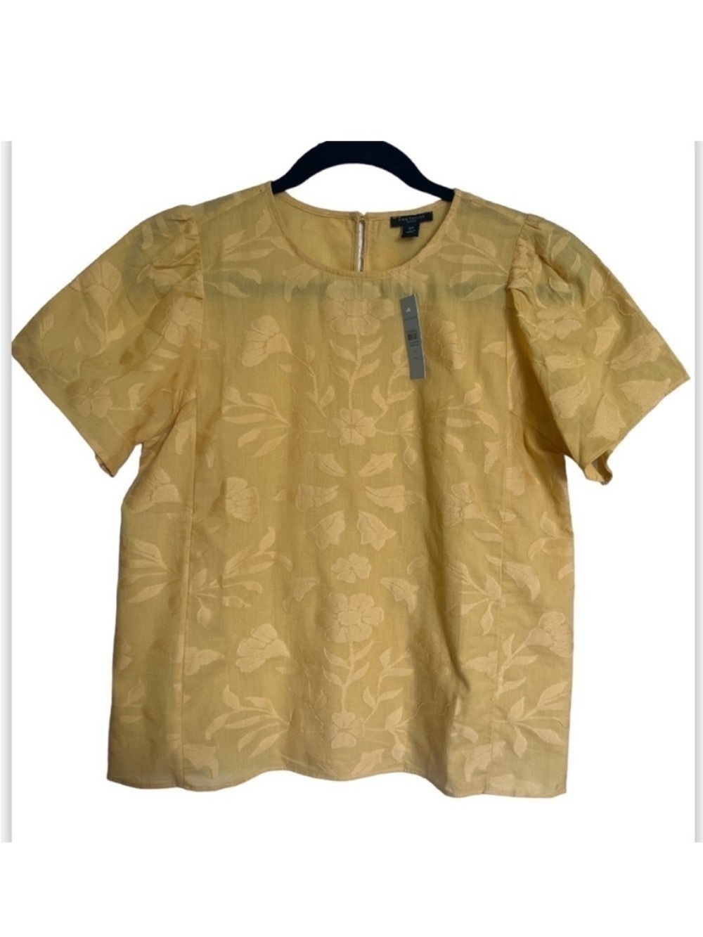 Ann Taylor Yellow Floral Jacquard Puff Sleeve Blouse NWT